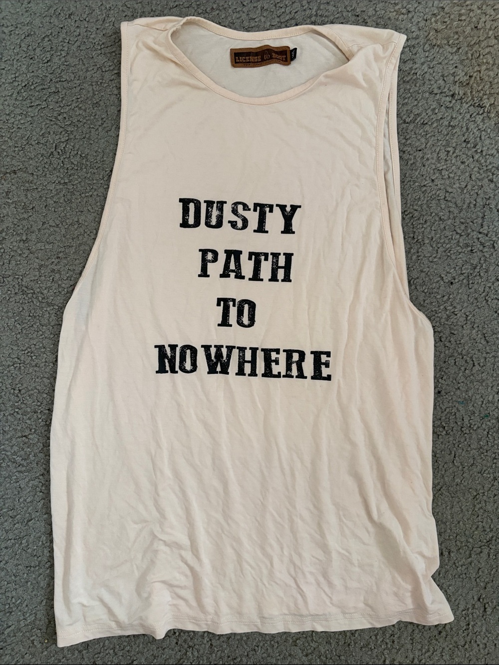 License to Boot M/L Dusty Path To Nowhere Graphic Tank - Cream with Black Text